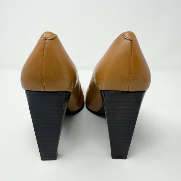 Vintage 90s Calvin Klein Camel Tan Leather Pointy Toe Pumps Size 8 Made in Spain - Picture 7 of 12